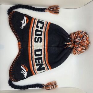 Denver Broncos Youth Winter Knit Hat Beanie Pom Pom NFL Football Orange Blue Cuf